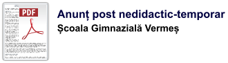 Anunț post nedidactic-temporar  Școala Gimnazială Vermeș